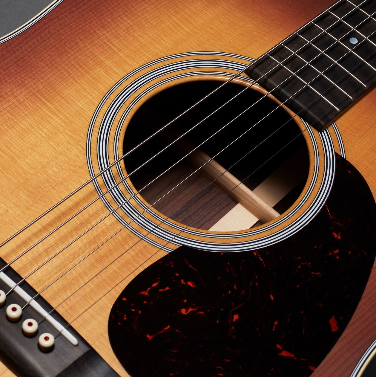 Guitar strings on an acoustic guitar