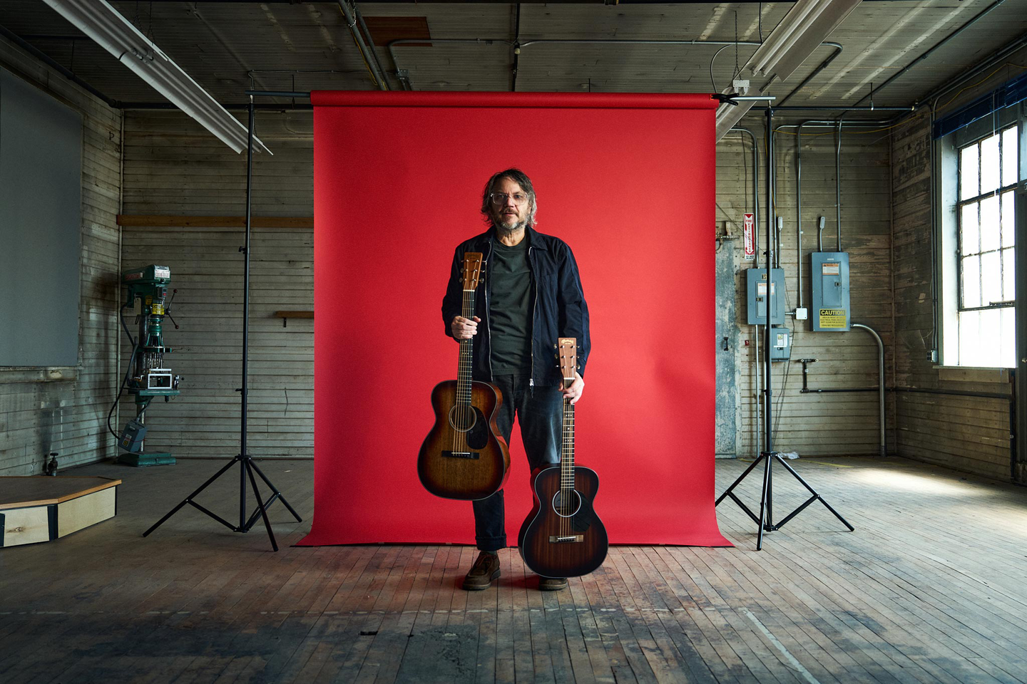 Jeff Tweedy with his two signature guitars