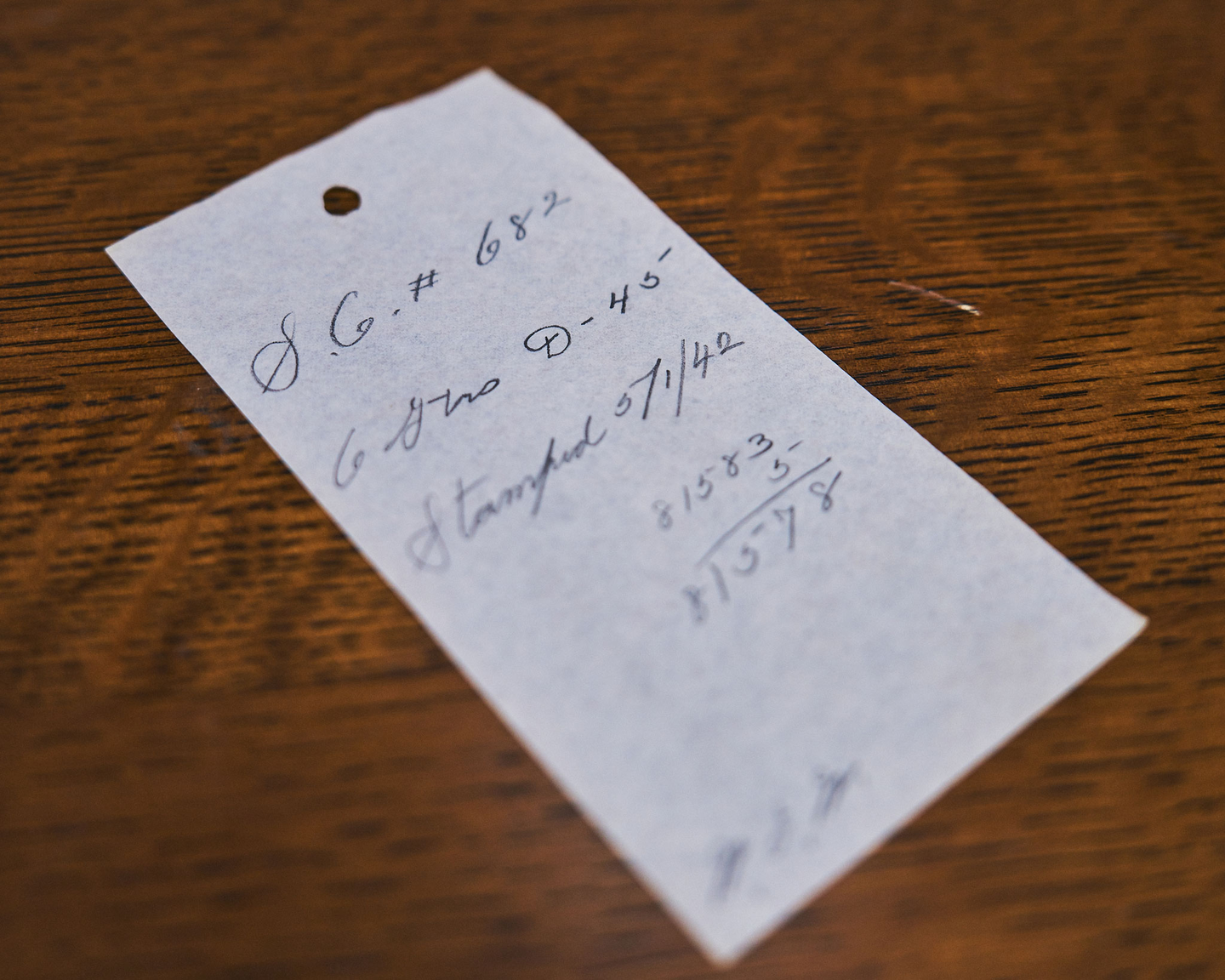 The original shop order for a 1942 Martin D-45, serial number 81578—the same guitar that’s now on display in the Martin Museum.