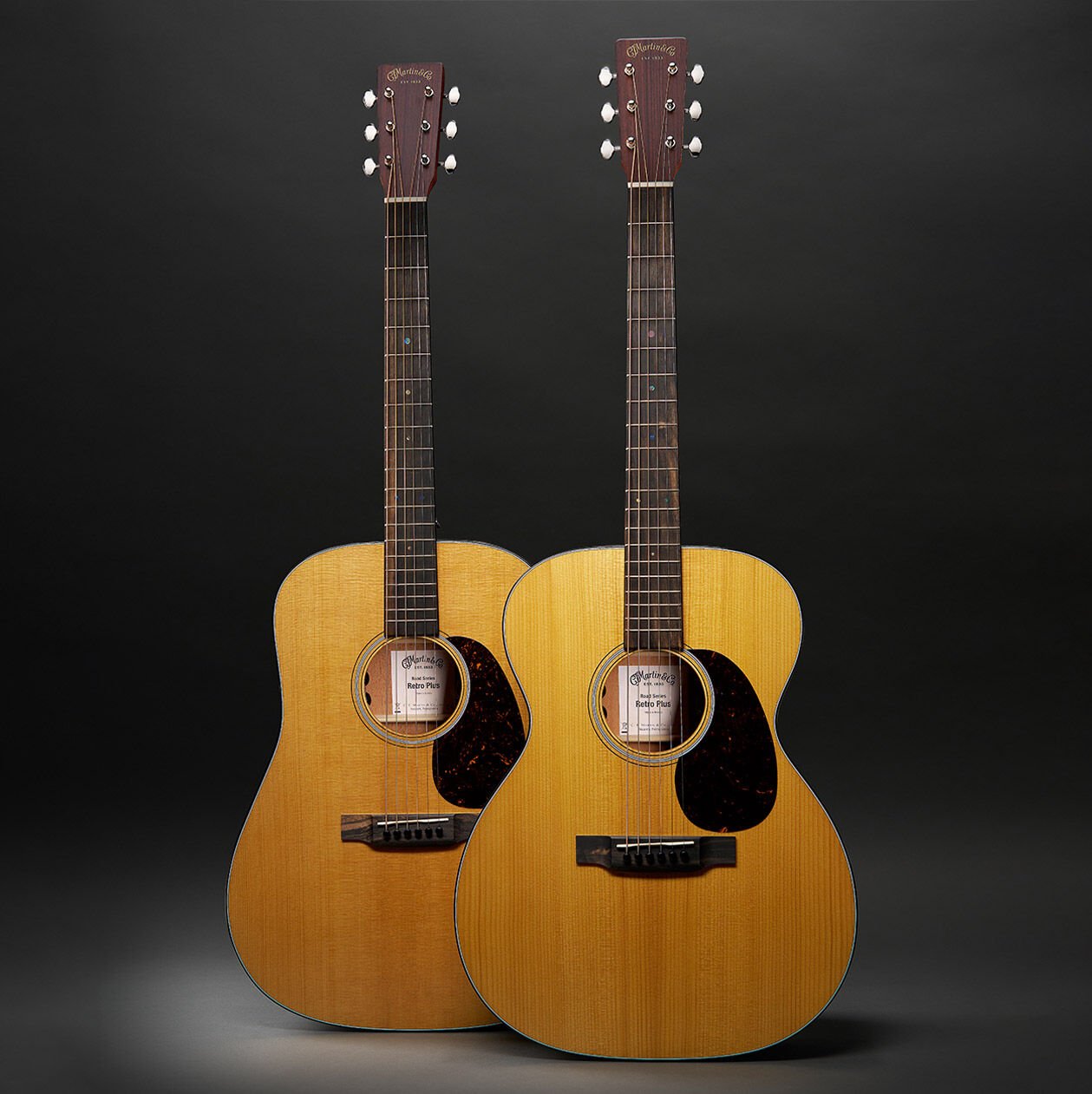 Both Retro Plus mahogany guitars