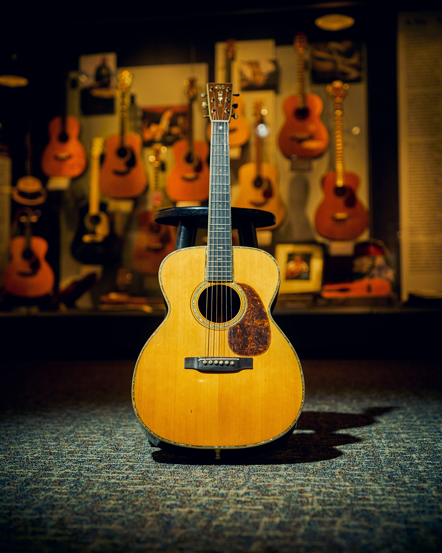 Front view of John's guitar at the Martin Museum