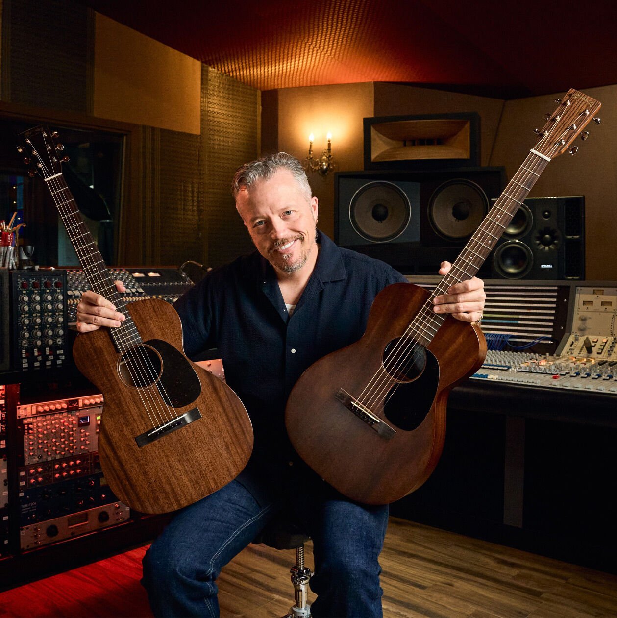 Jason Isbell with his two signature guitars Jason Isbell with his two signature guitars