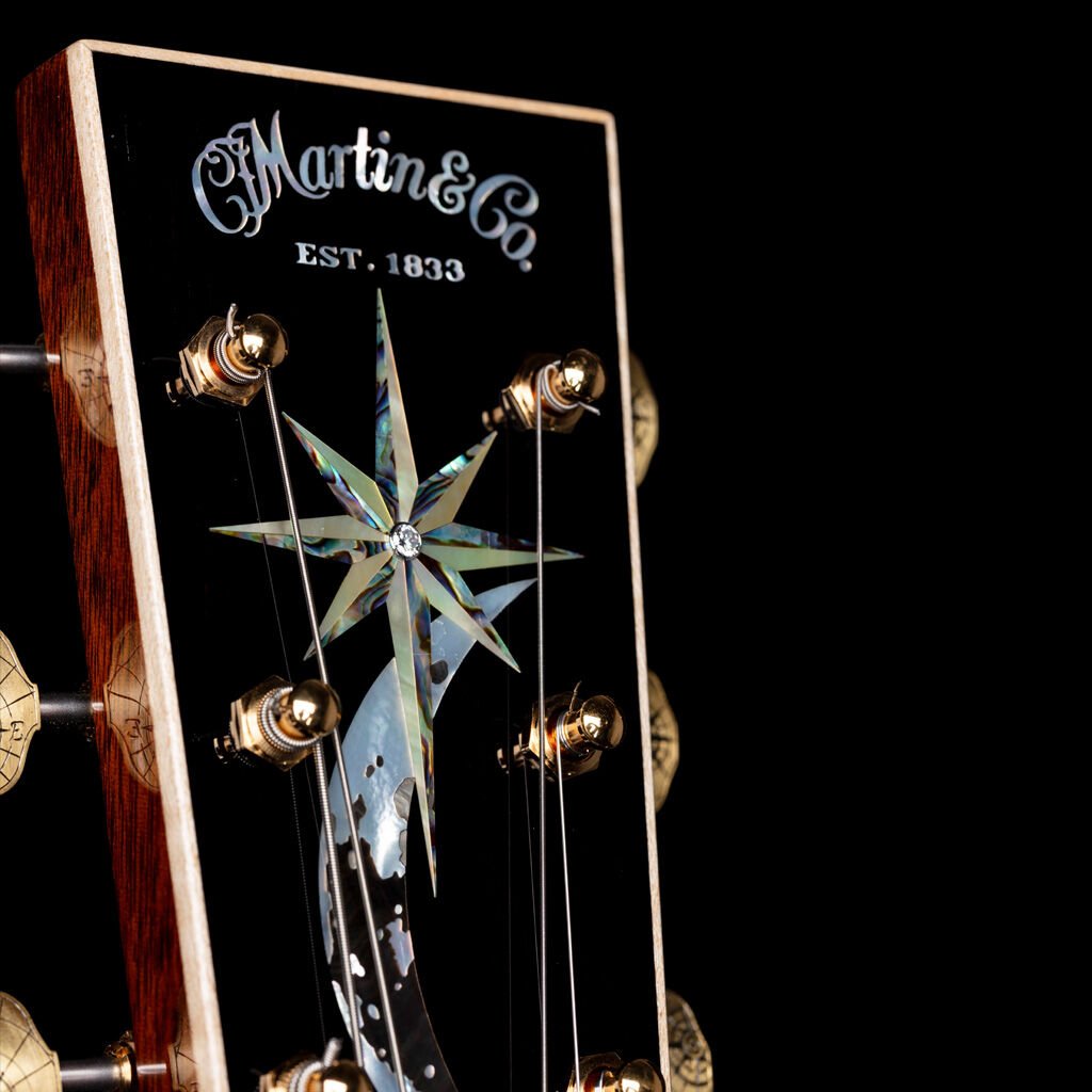 Closeup of a guitar headstock