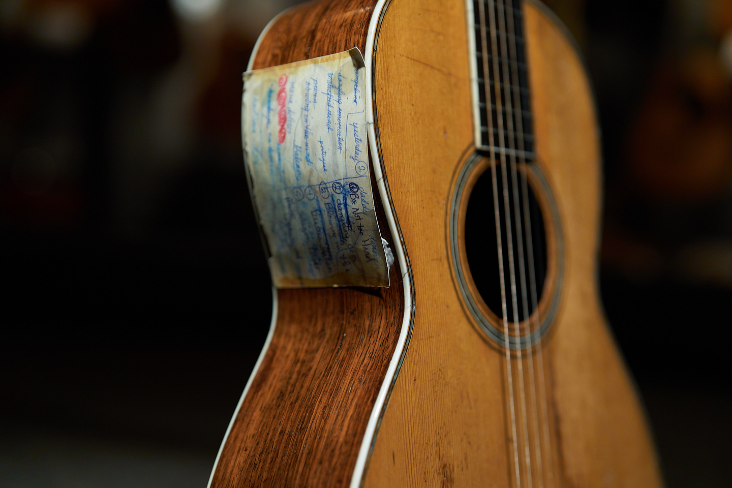 Photo of the side of an acoustic guitar