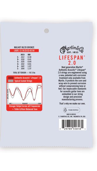Authentic Acoustic Lifespan® 2.0 Guitar Strings 80/20 Bronze