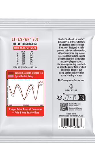 Back of Martin Lifespan MA140T Guitar Strings