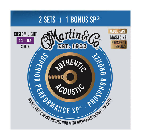 Martin Authentic Acoustic Guitar Strings Value Pack - Custom Light image number 2